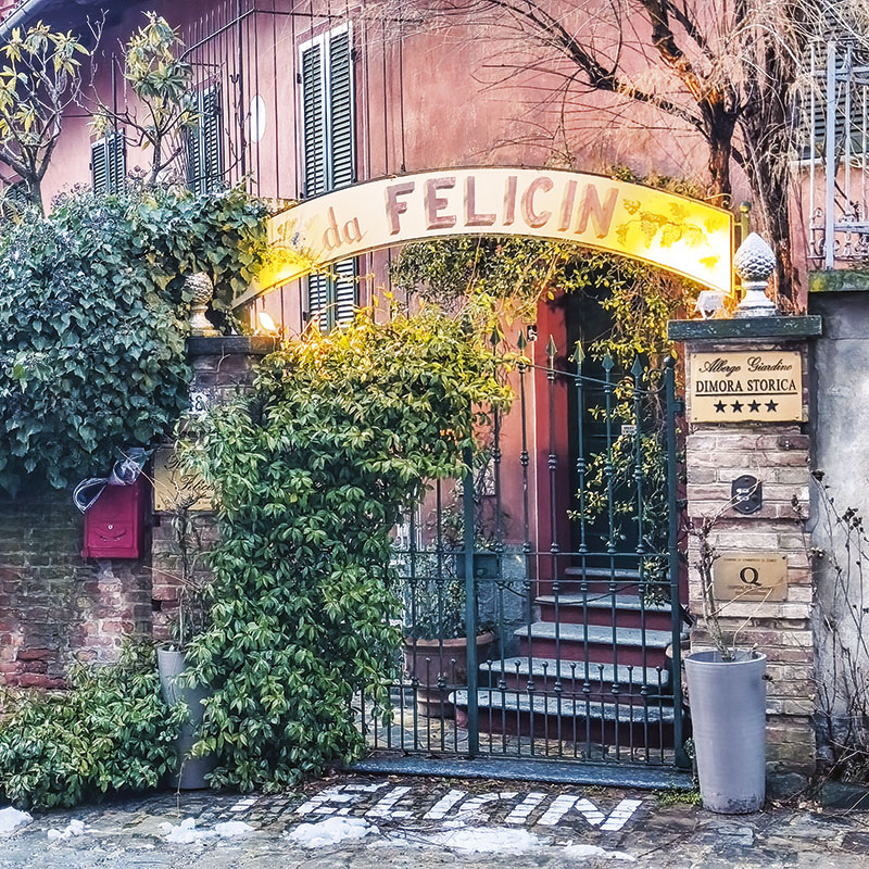 Entrance of the historic Ristorante Felicin in Monforte d'Alba